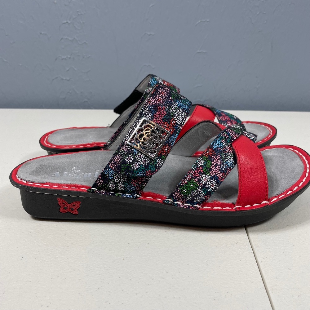 ALEGRIA Botanicool VIC-225 Red and Floral Comfort Sandals Womens US 9 EU 39